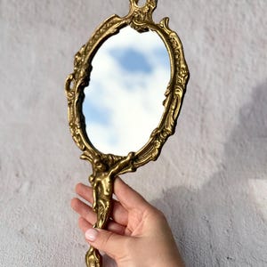 Antique 1930s Art Nouveau Bronze Hand Mirror With Angel Handle and ...