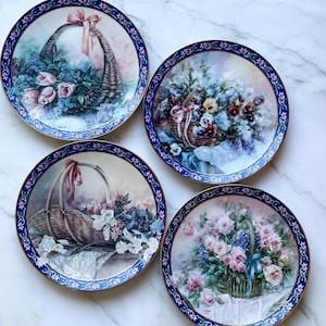 Rare Limited Edition Lena Liu Collector&#39;s Vintage Plates &quot;Basket Bouquets&quot; Series – Perfect Gift Idea