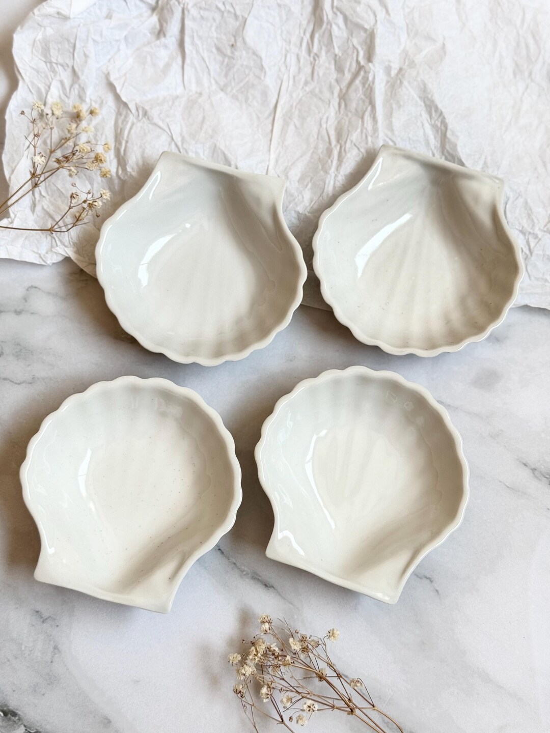 Shell Appetizer Plates Set of 4 Vintage White Porcelaine Shell Plates – French Porcelain for ...
