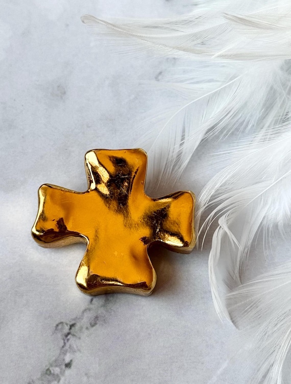 Rare Vintage Christian Lacroix Cross Brooch – Sculptural Gold