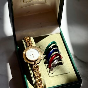 Rare Iconic Vintage Gucci 11/12.2 Quartz Watch with Interchangeable Bezels – 1990s Luxury Fashion, Box, Collectible Italian Designer Watch