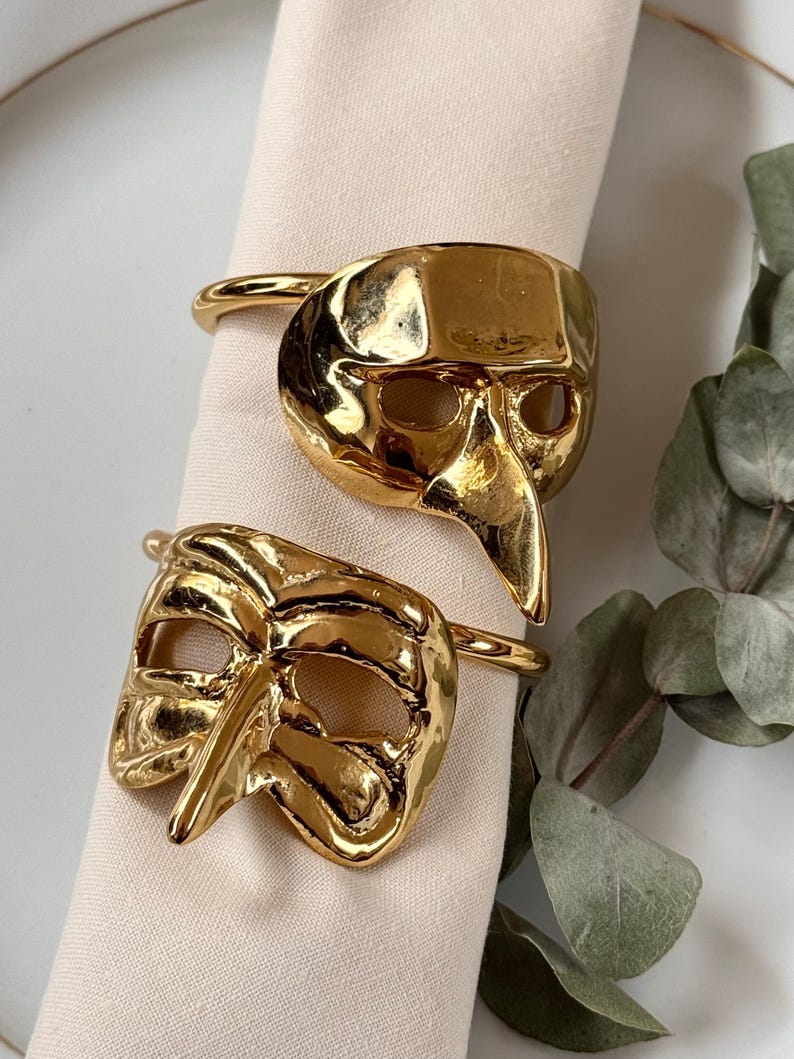 Vintage Set of 2 Venetian Gold Mask Napkin Rings, Unique Style Table ...
