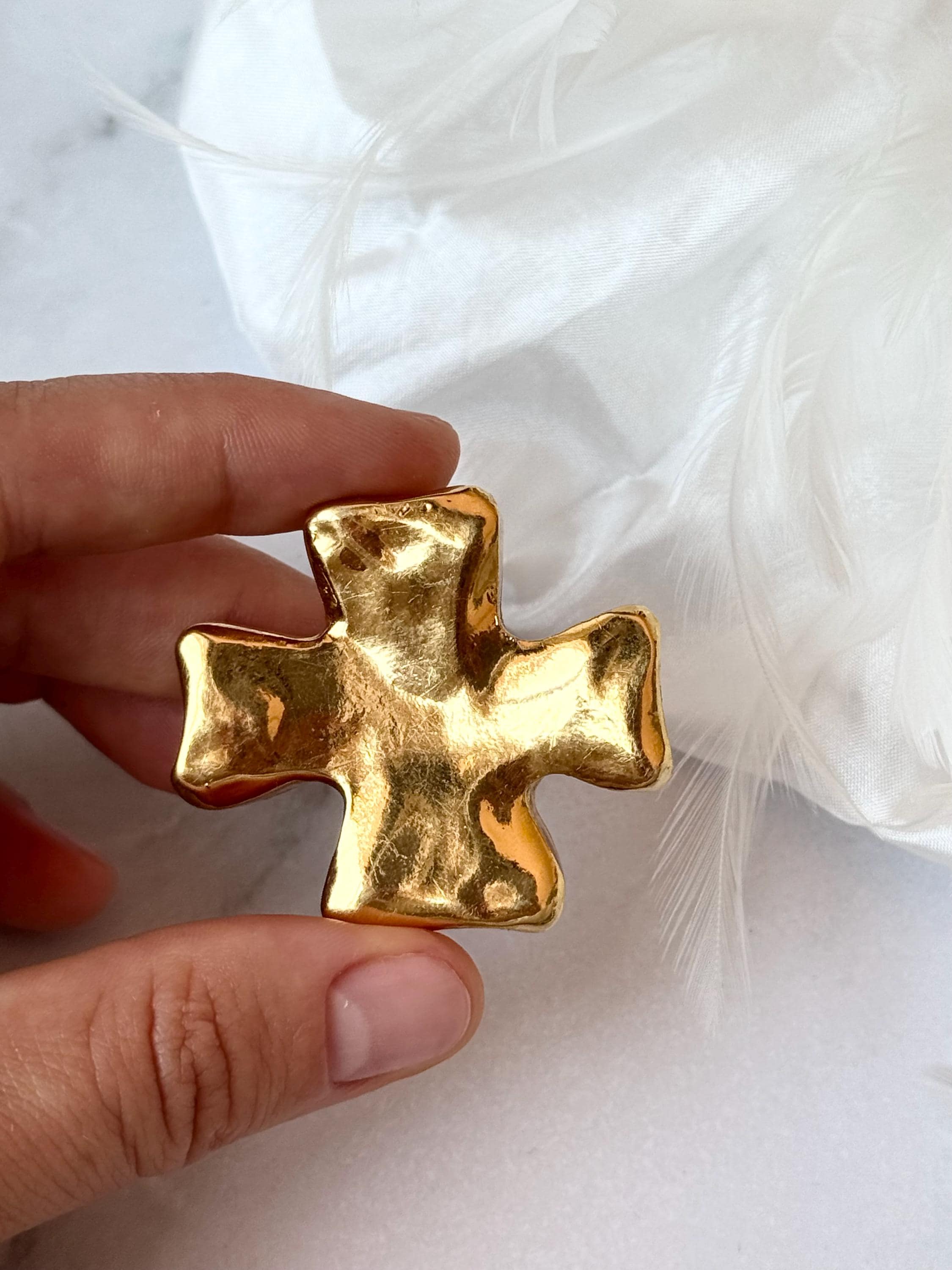 Rare Vintage Christian Lacroix Cross Brooch – Sculptural Gold
