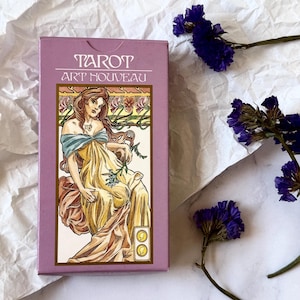 Rara baraja vintage de tarot Art Nouveau, nueva y sellada, fabricada por Fabbri en 2002. Cartas románticas bilingües. Baraja de tarot rosa en caja.