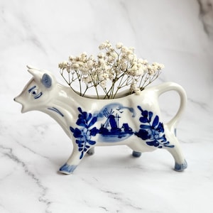 Vintage Delft Blue Cow Creamer, Hand-Painted Dutch Ceramic Milk Jug, Holland Pottery, Traditional Blue & White Farmhouse Kitchen Dutch Decor