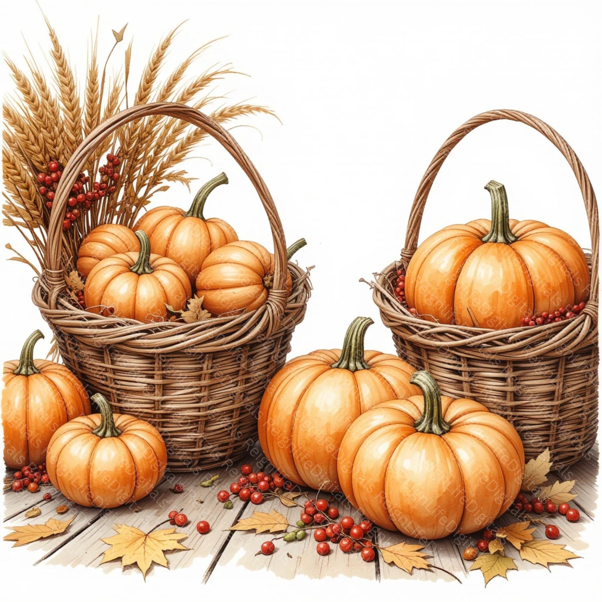 Watercolor Pumpkin Clipart | Autumn Harvest Fall Thanksgiving Clipart ...