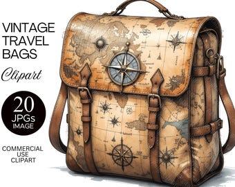 Vintage Reisetasche Aquarell Clipart Bundle | Antike Gepäck Illustration | Retro Reisegrafiken | Reiselust Koffer | Digitaler Download