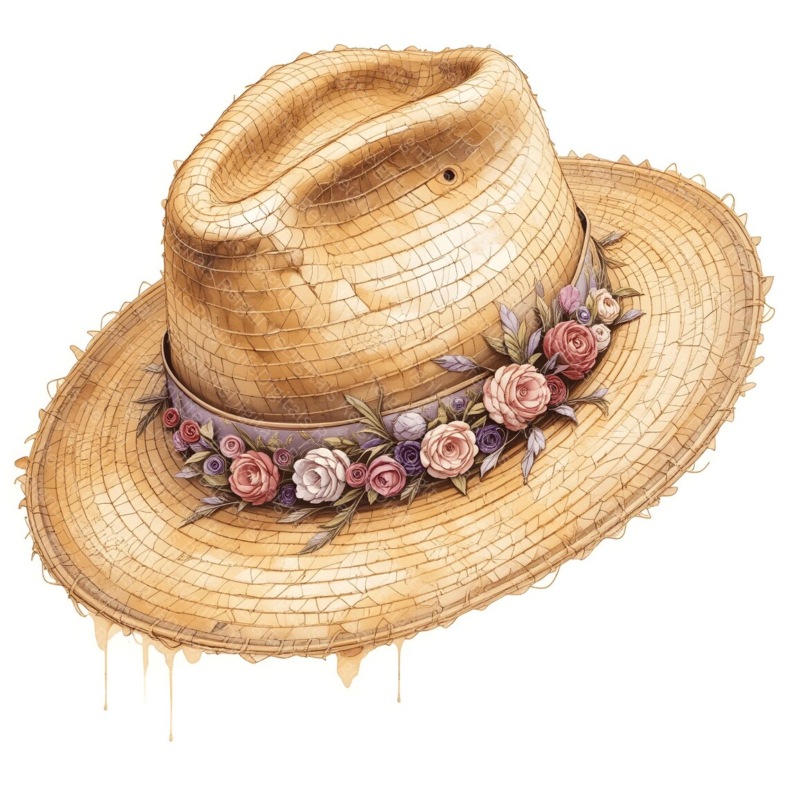 Watercolor Summer Hat Clipart | Womens Boho Sun Hat | Vintage Straw Hat ...