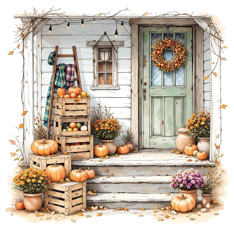 Cozy Fall Front Porch Clipart | Fall Autumn Porch Decore | Thanksgiving ...