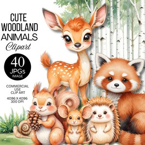 Imágenes prediseñadas de animales del bosque, arte de pared animado para guardería, panda rojo, ciervo, ardilla y ratón imprimibles, decoración para baby shower de otoño.