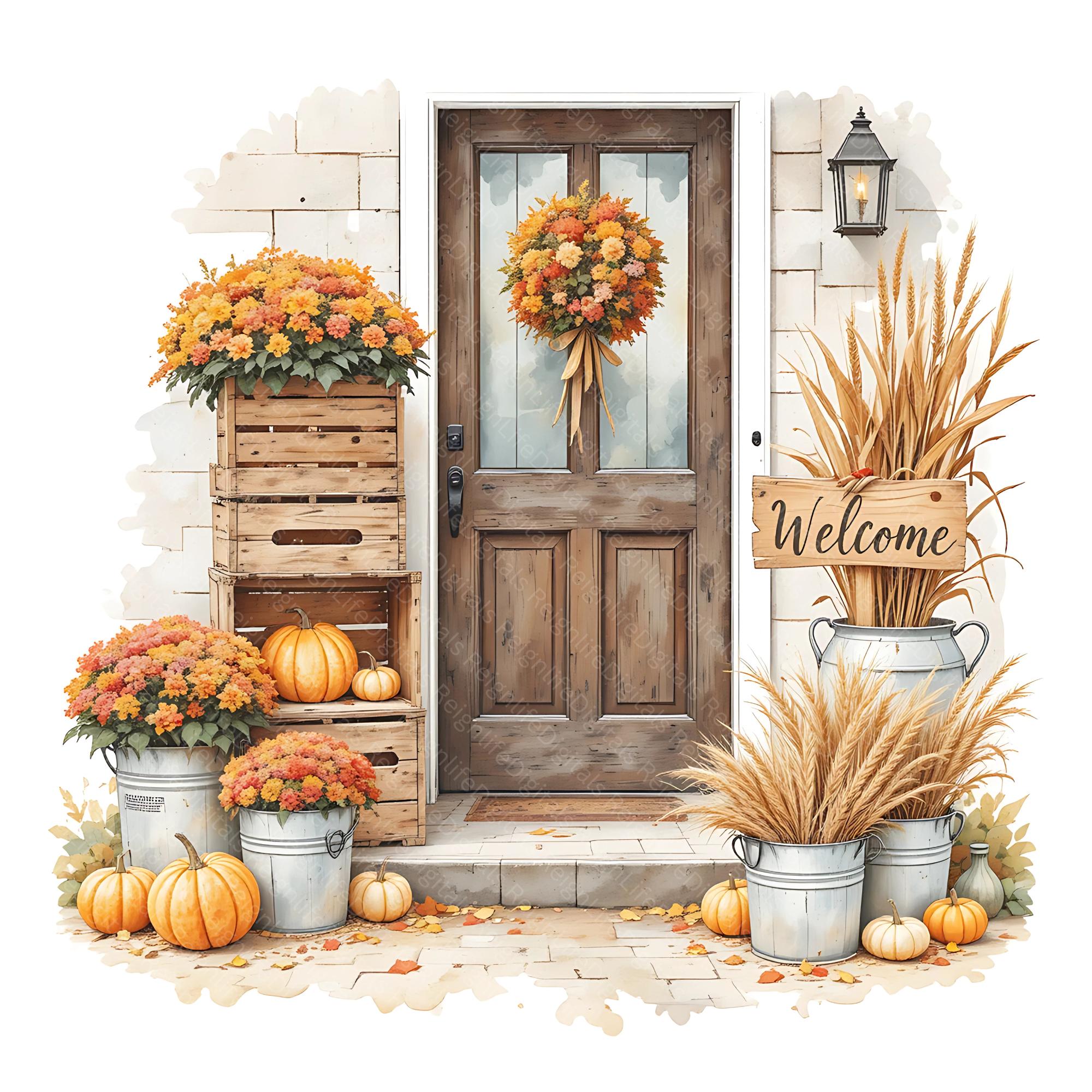 Cozy Fall Front Porch Clipart | Fall Autumn Porch Decore | Thanksgiving ...