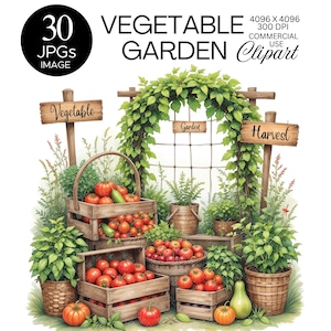 Clipart de jardinagem em aquarela | Clipart de ferramentas de jardinagem | Imagens de horta | Clipart de primavera de jardineiro | Download digital | Scrapbooking