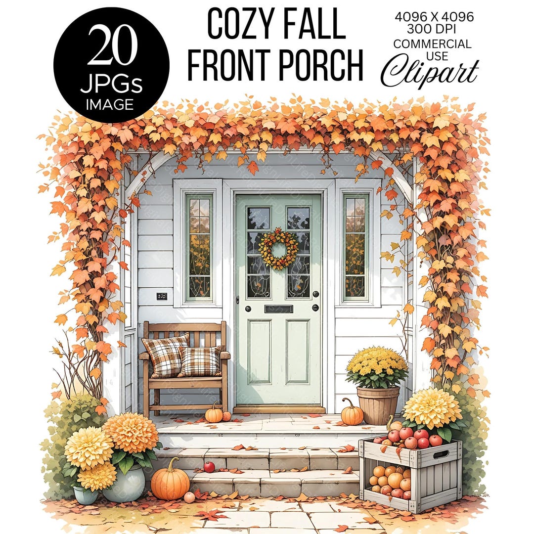 Cozy Fall Front Porch Clipart | Fall Autumn Porch Decore | Thanksgiving ...