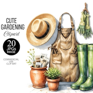 Aquarell Gartenarbeit Clipart | Gartenwerkzeuge Clipart | Garten Illustrationen | Gärtner Frühling Clipart | Digitaler Download | Scrapbooking