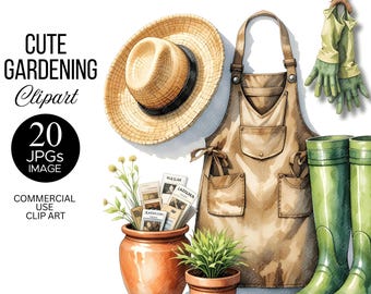 Watercolor Gardening Clipart | Gardening Tools Clipart | Garden Illustrations | Gardener Spring Clipart | Digital Download | Scrapbooking