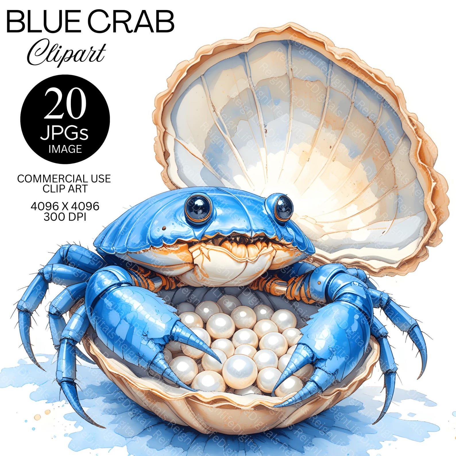 Blue Crab Clip Art | Watercolor Cute Crab Images | Coastal Themed ...
