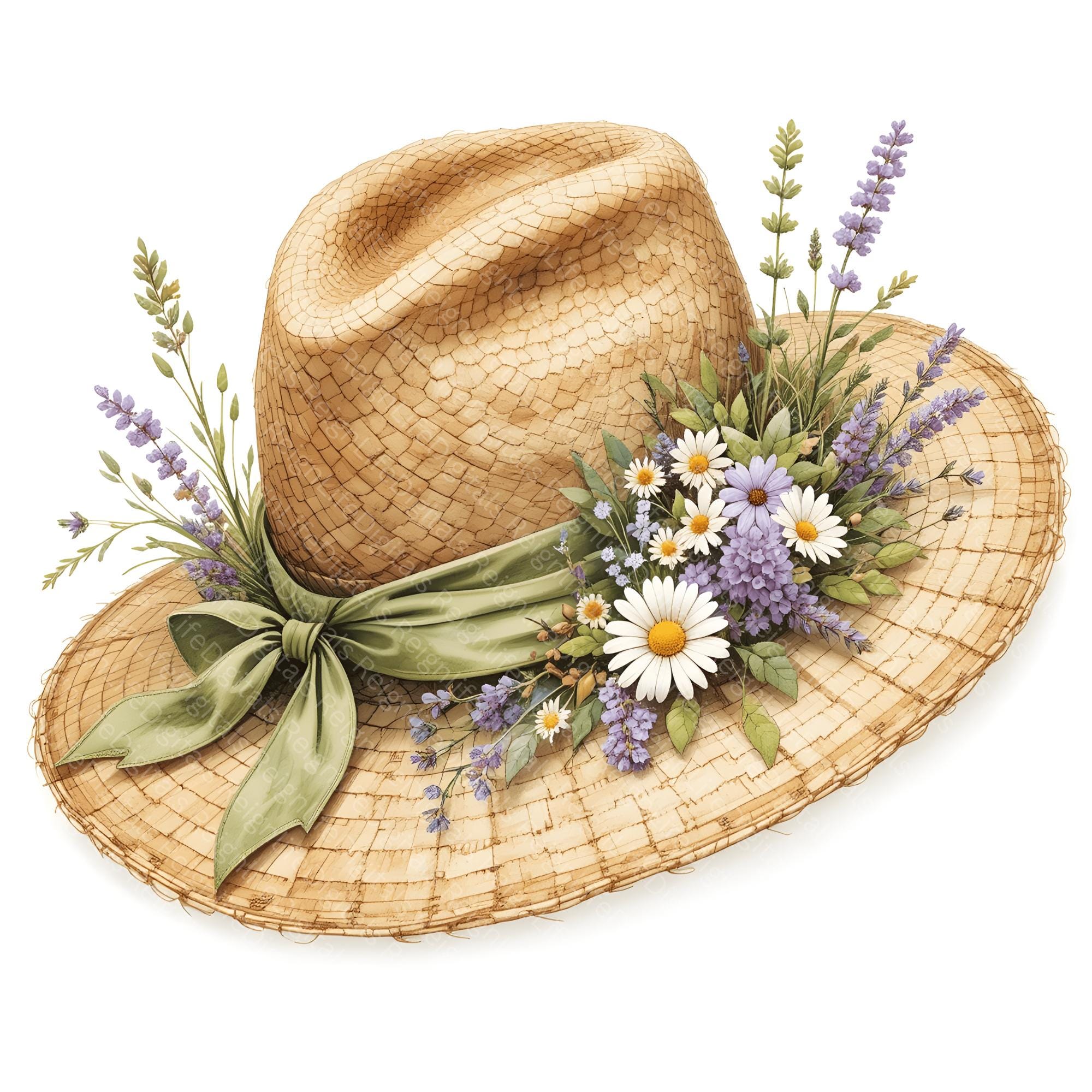 Watercolor Summer Hat Clipart | Womens Boho Sun Hat | Vintage Straw Hat ...