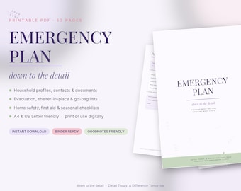 Emergency Plan Binder | Household, Evacuation, Safety Checklists (PDF Download)