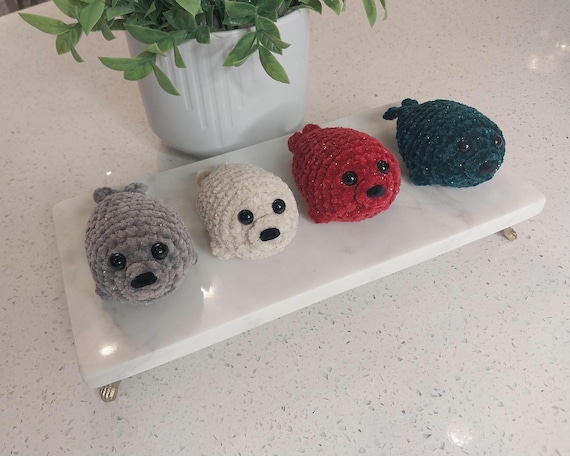 Crochet Baby Seal Sparkly Amigurumi, Handmade, Fluffy, Plush, Chenille Yarn, Crochet Seal, Festive