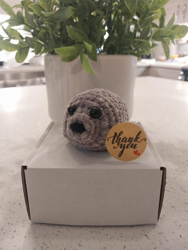 Crochet Baby Seal Sparkly Amigurumi, Handmade, Fluffy, Plush, Chenille Yarn, Crochet Seal, Festive image 8