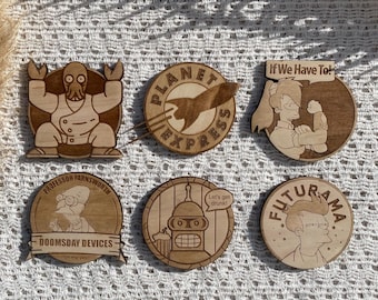 Futurama Wooden Coasters - Gift - Set of Handmade Coasters - Home Decor - Unique Gifts - Housewarming - Pack of Drink Mats - Sitcon