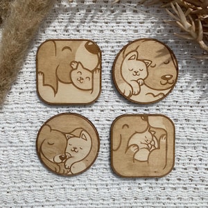 Dog and Cat Wooden Coaster - Animals Cup Holders - Handmade Coasters - Wooden Decoration - Unique Gift