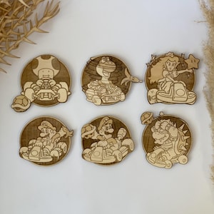 Mario Kart Collection Untersetzer aus Holz - Geschenk - Set handgefertigte Untersetzer - Einzigartige Geschenke - Housewarming - Packt Getränkematten - Geek