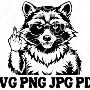 Funny Raccoon Middle Finger Digital Download - SVG Funny Clipart Cricut Project Vector Image Cutting Files Cameo Engraving PNG Design Laser