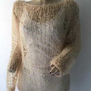 Hand Knitted Beige Luxury Mohair Jumper