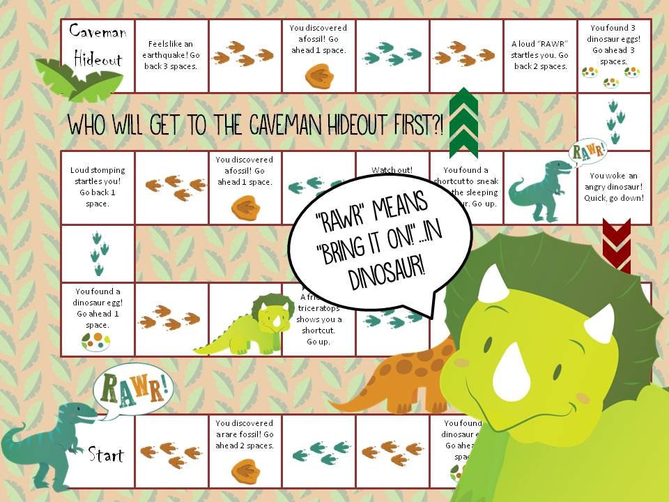 Dig that Dinosaur Game  Printable Game Boards, Skills Sheets