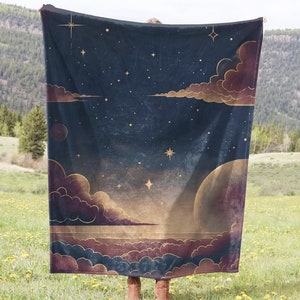 Navy Blue and Purple Celestial Blanket, Witchy Aesthetic, Whimsigoth, Mystical Throw, Cosmic Bedding, Fantasy Space, Astrology Gift
