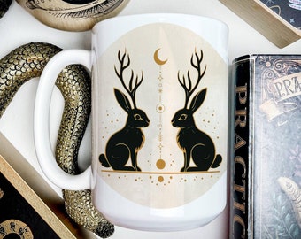 Jackalope Mug, Celestial Jackalope Mug, Cryptid, Cryptid Mug, Witchy, Witchy Mug, Jackalope Gift, Cryptid Gifts, Fantasy Animal, 15oz Mug