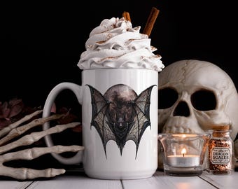 Vampire Bat Mug, Moonlit Goth Bat Coffee Cup, Spooky Mug, Celestial Animal, Bat Lover Gift, Dark Fantasy, Halloween Mug, Gothic Aesthetic