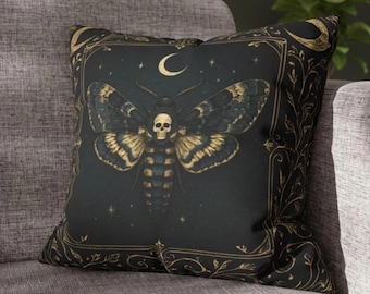 Death's Head Moth Pillow, Celestial Insect Pillow Cover, Dark Academia Home Decor, Witchy Cushion, Cottagecore Gift
