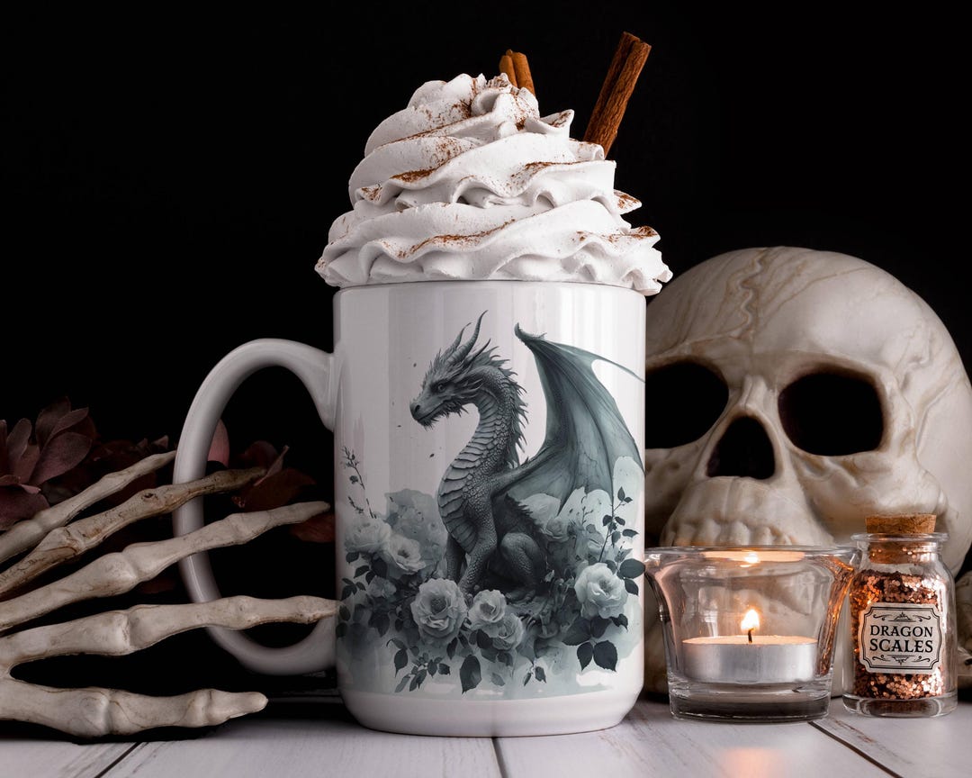 Dragon Mug, 15 Oz Coffee Cup, Gothic Fantasy Art, Mythical Creature ...