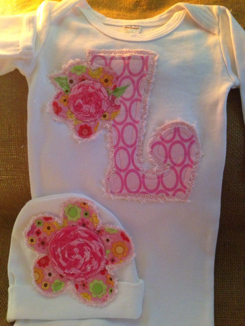 Personalized Baby Gown And Hat Initial Infant Gown Flower Etsy Personalized Baby Gown And Hat Initial Infant Gown Flower Etsy