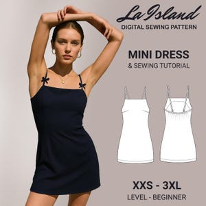 Naaipatroon mini-jurk pdf | Digitale download voor beginners | Maten XXS-3XL | Elegante slipdress met bandjes en strikken