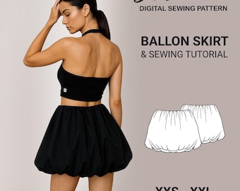 Balloon Skirt PDF Sewing Pattern: Easy Elastic Waist (XXS-XXL)