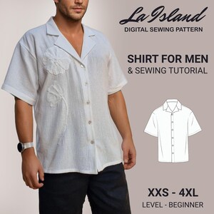Men&#39;s Shirt Sewing Pattern PDF | Classic Button-Up Shirt for Men | Short Sleeve Casual Shirt | Sizes XXS-4XL | Instant Digital Download