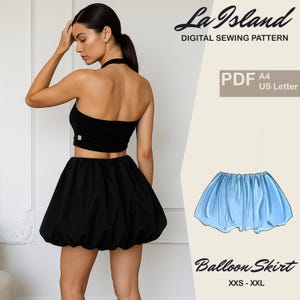 Padrão de costura para saia balão – Mini saia bolha em PDF – Padrão digital XxS-XxL – Saia faça você mesmo para mulheres – Carta A4 dos EUA e 1:1