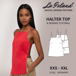 Backless Halter Top Sewing Pattern – Adjustable Tie Blouse with Open Back, Easy DIY Project