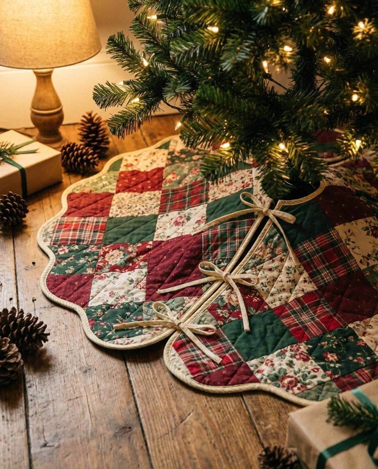 Scalloped Christmas Tree Skirt Pattern PDF Reversible Quilted Holiday Sewing Template 4 Sizes