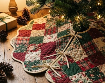 Patrón de falda festoneada para árbol de Navidad (PDF), plantilla reversible acolchada para costura festiva, 4 tamaños
