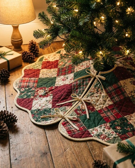 Scalloped Christmas Tree Skirt Pattern PDF Reversible Quilted Holiday Sewing Template 4 Sizes