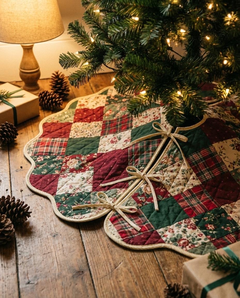 Jupe de sapin, vintage brodée en feutre, décorée de franges