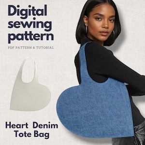 Heart-Shaped Denim Tote Bag PDF Sewing Pattern | Stylish Oversized Bag Pattern | Beginner Friendly | Customizable Tote for All Seasons