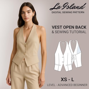 PDF Sewing Pattern for Women’s Halter Backless Vest – Fitted Waistcoat XS–L – Diy Summer Sewing Project A4 US Letter 1:1 Format