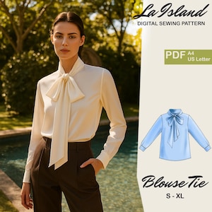 Patrón de costura de blusa con pajarita en PDF: Camisa elegante para mujer (DIY) (A4 + Carta)