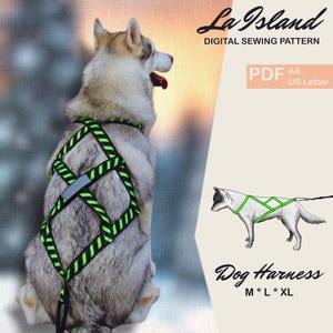 Patrón de costura de arnés para perros (PDF) / Arnés para trineo para perros de trote / Plantilla digital (tamaños A4, Carta de EE. UU., M, L, XL) para perros esquimales y grandes