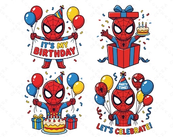 Spiderman Birthday PNG & SVG | Cute Superhero Clipart Bundle | Spidey Party Decor | Birthday Boy Shirt Sublimation Design | Instant Download